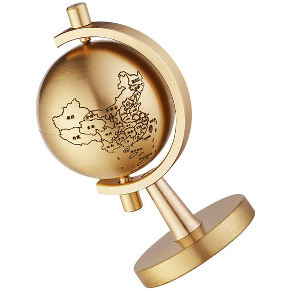 Golden Brass Rotating Globe Decor with Base for Home Decoration Small 4.72 inch Desktop Sculpture
