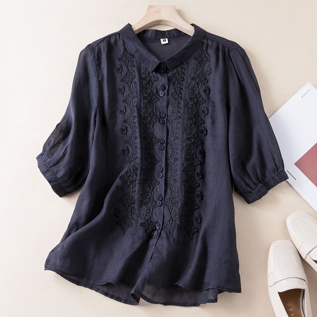 Chinese Style Women's Shirt Summer Cotton Linen Vintage Blouses Loose