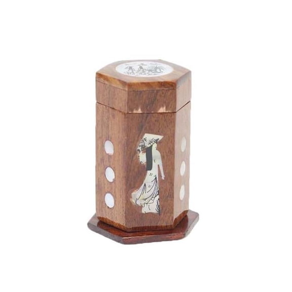 Chinese Style Wooden Toothpick Holder for Home Restaurant Hexagon Dispenser - Pack of 2