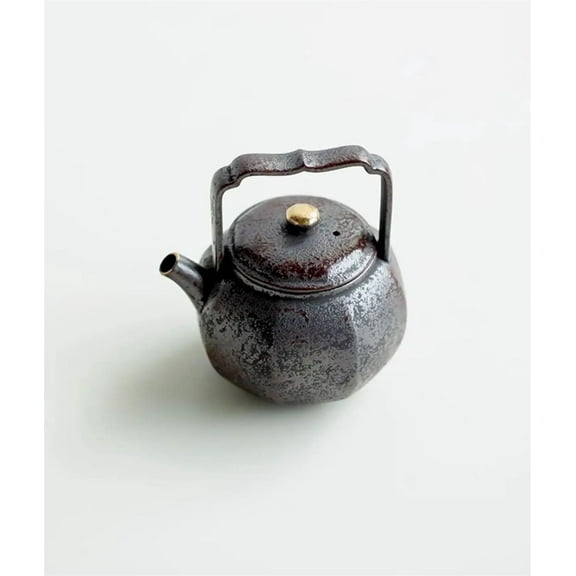 Chinese Su Zi Eight Square Kettle For Tea Making Teaware Japanese Old Rock Mud Teapot 130ml Retro Rust Red Gold Handle Beam Pot