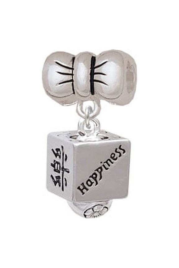 Chinese Symbol Happiness Square Spinner - Bow Charm Bead