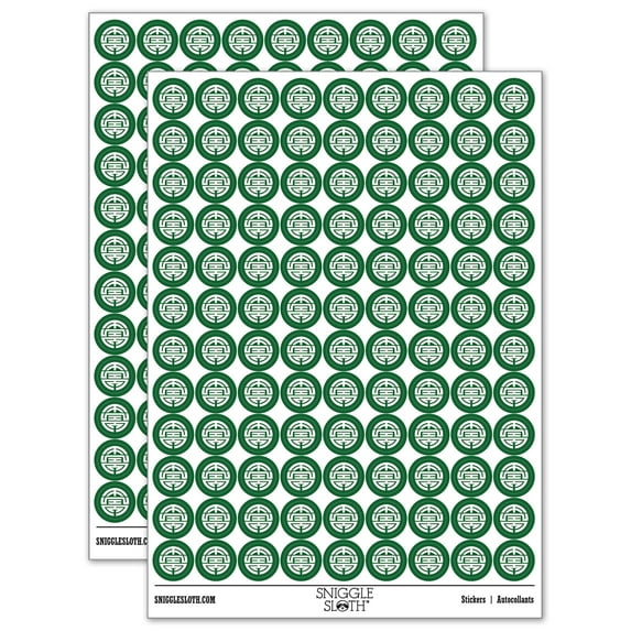 Chinese Symbol Shou Longevity 200+ Round Stickers - Dark Green - Gloss Finish - 0.50" Size