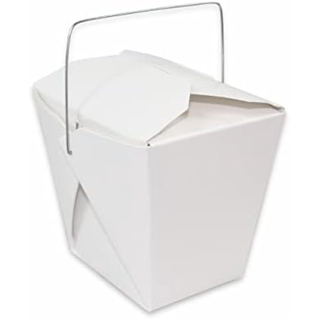 Chinese Take Out QuartSized Food Boxes White with Metal Wire Handle