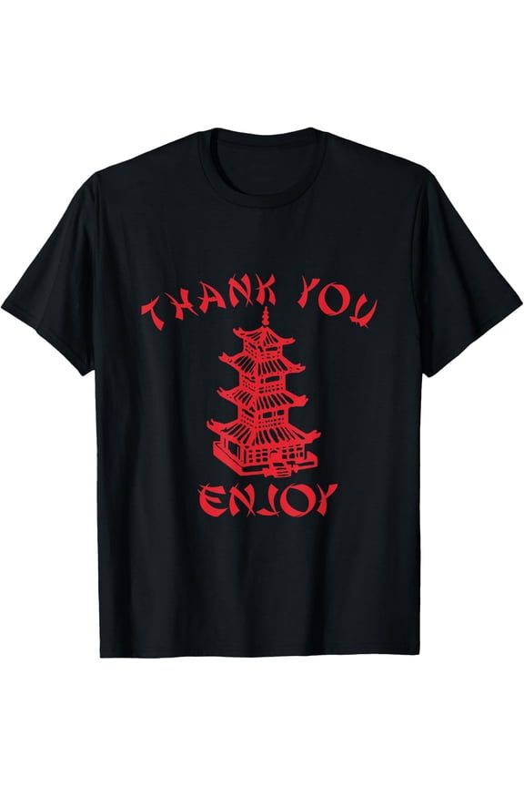 Chinese Takeaway Food Thank You Enjoy Funny Asian T-ShirtMen and women, Black T-shirt, size: Extra large