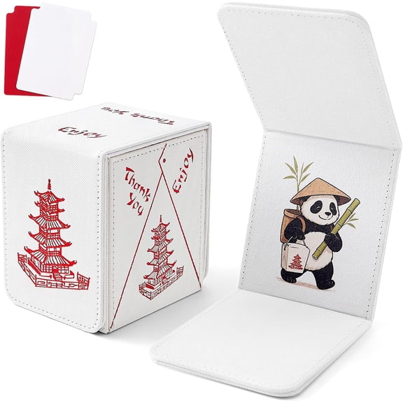 Chinese Takeout MTG Deck Box, Commander Deck Case Fits 100 Double Sleeved Cards, PU Leather Storage Box with 2 Dividers(Bright Red and White), Compatible with TCG/PTCG/EDH/Magic/Sport Cards