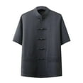 thumbnail image 1 of Chinese Tang Suit Short Sleeve Kung Fu Tai Chi Shirt for Men Traditional Mandarin Collar Frog-Button Linen Tops, 1 of 6
