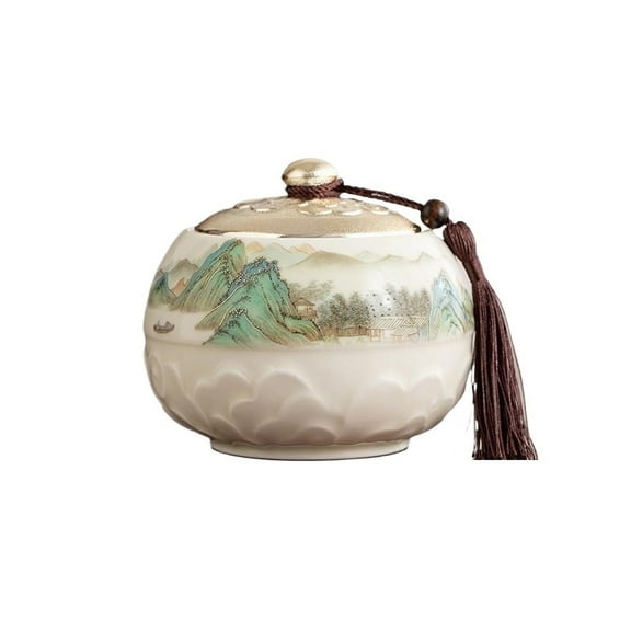 Chinese Tea Canister With Sealed Lid 700ml Ceramic Storage Tin For Kitchen Counter, Pantry, Decorative Jar