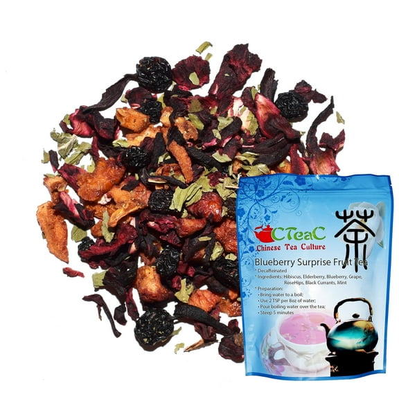 Chinese Tea Culture Blueberry Fruit Tea, decaffeinated, pulled from Blackberries and Blueberries creating a full-bodied fruity richness, delicious to enjoy hot or iced, loose leaf tea - 2oz