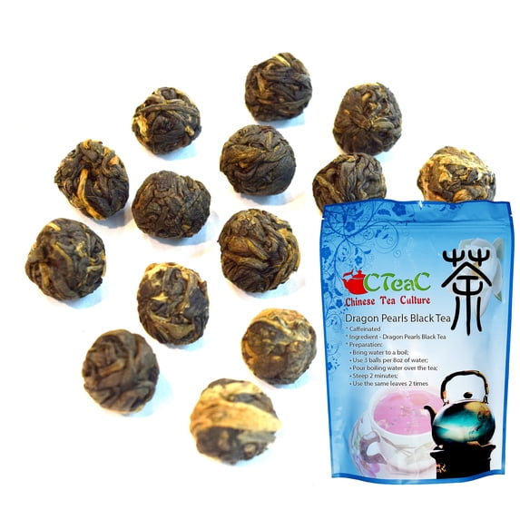 Chinese Tea Culture Dragon Pearls Black Tea, caffeinated, hailing from the Yunnan province, this black tea version is smooth, clean, fresh and tasty, loose tea - 3oz