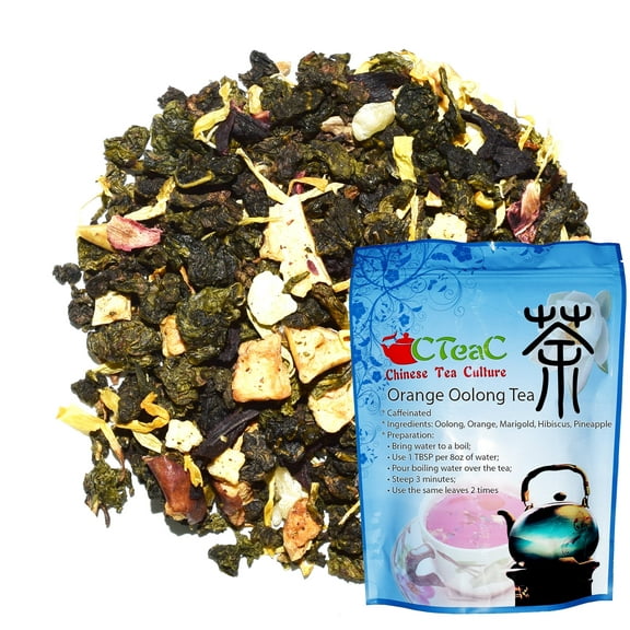 Chinese Tea Culture Orange Oolong Tea, caffeinated, this tea weaves the modest, delicate of Orange flavor, rich in antioxidants, slightly sweet, delicious to enjoy hot or iced, loose leaf tea - 8oz