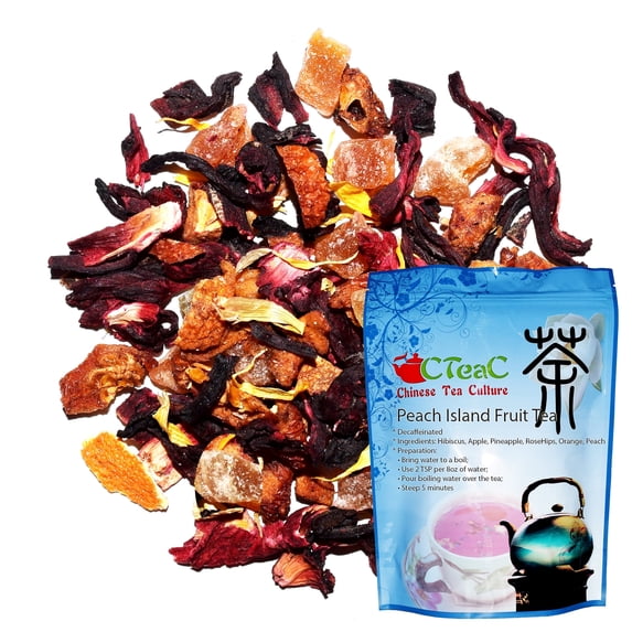 Chinese Tea Culture Peach Fruit Tea, sweet peach with a hint of pineapple as its underlying middle notes, finishes with a full-bodied fruit taste, delicious to enjoy hot or iced, loose leaf tea - 2oz