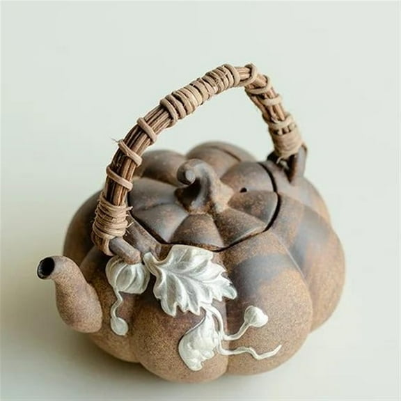 Chinese Tea Making Kettle Kung Fu Tool Retro Raw Ore Old Rock Mud Teapot Pure Hand-painted Silver Pumpkin Lifting Beam Pot 170ml