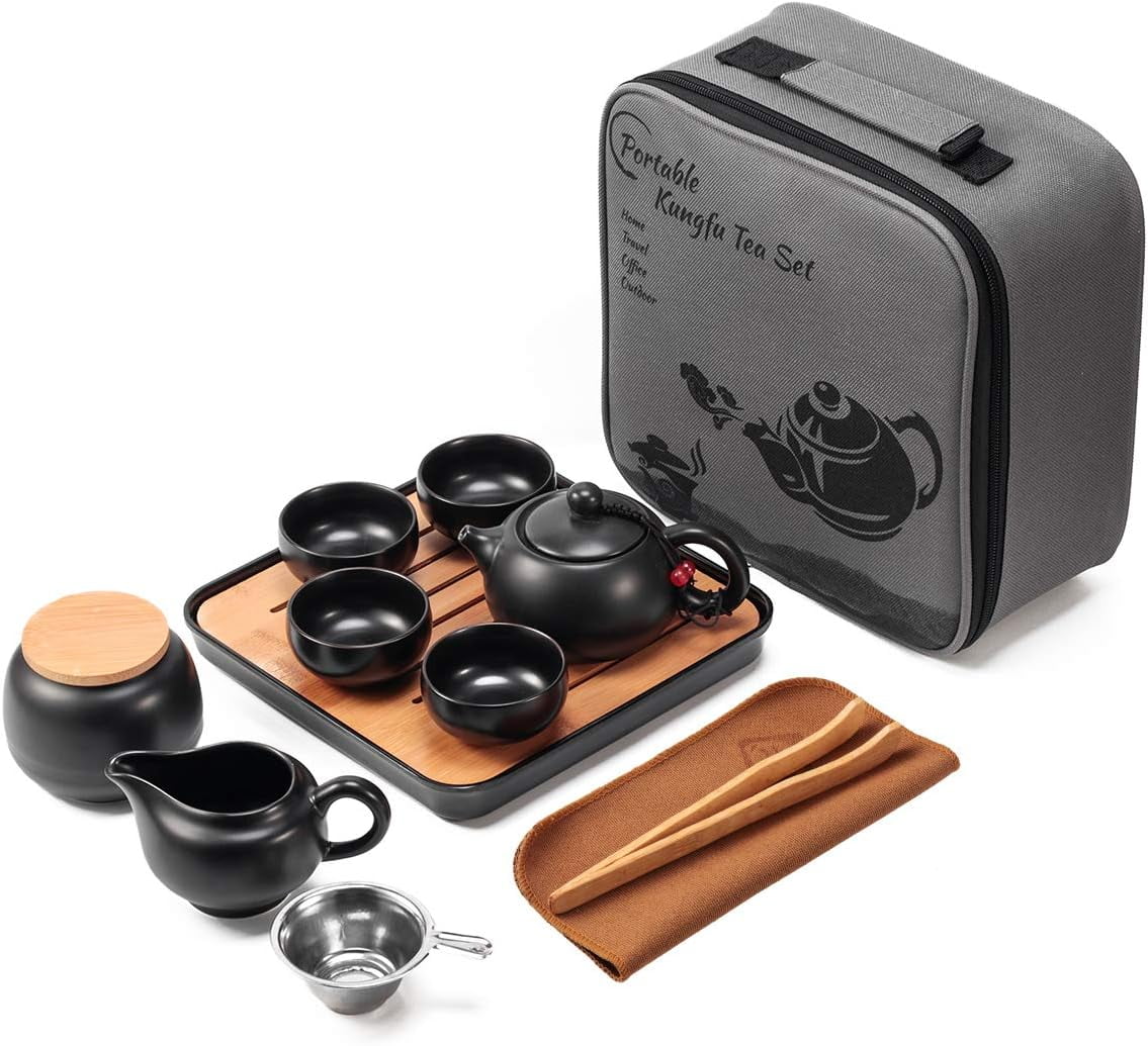 Chinese Tea Pot Cup Set with Tray Infuser - Travel Ceramic Tea set ...