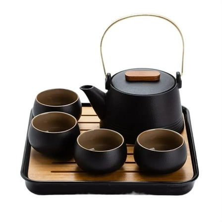 Chinese Tea Set Hand Held Black Ceramic Teapot Teacup Set Kung Fu Tea Set Tea Box Purple Sand Charm Tea Pet Tea Ceremony
