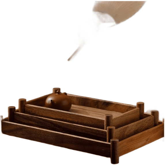 Chinese Tea Tray Walnut Wood Serving Platter Vintage Storage Rack Dry ...
