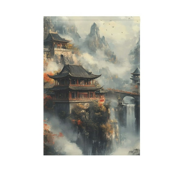Chinese Temples on Mountain Garden Flag 12X18 Double Sided Yard Flags for Outside Outdoor All Seasonal Decoration