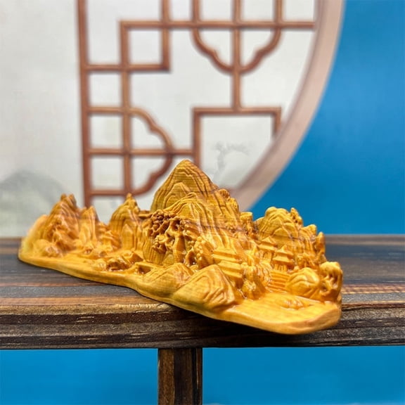 Chinese Thuja Wood Carving Landscape Sculpture Handmade Home Decoration Traditional Art Figurine Collectible Tabletop Gift
