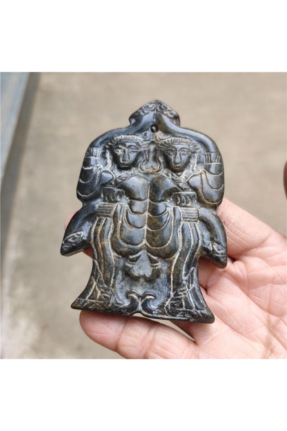 Chinese Tibet Hongshan Culture Antique Natural Meteorite Carved Double Figure Mascot Collection Jewelry Decoration Pendant Gift