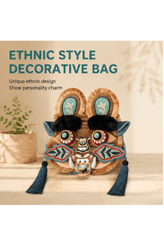 Chinese Tiger Head Crossbody Bag Handmade Embroidery Phone Purse Lucky Talisman Shoulder Bag