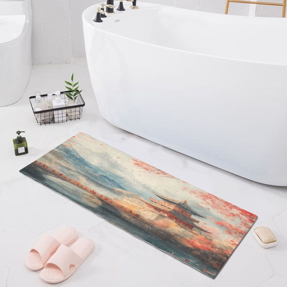 Chinese Towers and Bridges Bath Mat 39x20 Non-Slip Bathroom Rugs Absorbent Soft Plush Quick Dry for Tub Shower Kitchen Home Decor