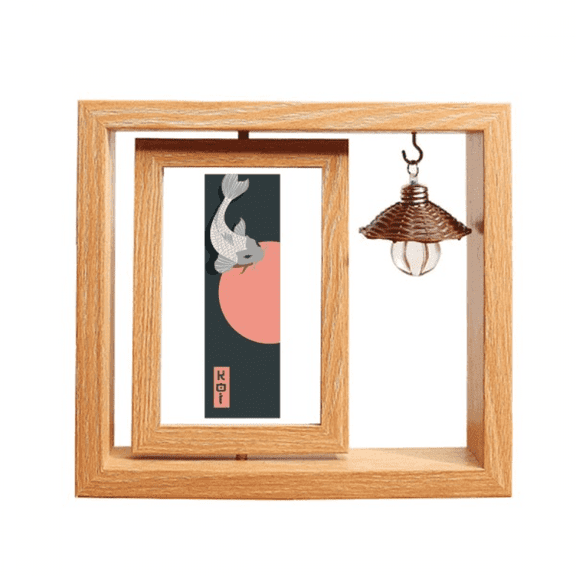 Chinese Tradition Fish Pattern Sun Rise Wooden Rotating Picture Photo Frame 4x6