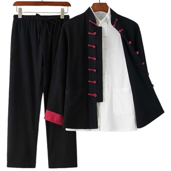 Chinese Traditional Clothes Cotton Linen Mens Kung Fu Uniforms Martial Arts Jacket Tang Suit Long Sleeved Coats Shirt,Long Sleeve Shirt Trousers Training Uniform Tracksuit