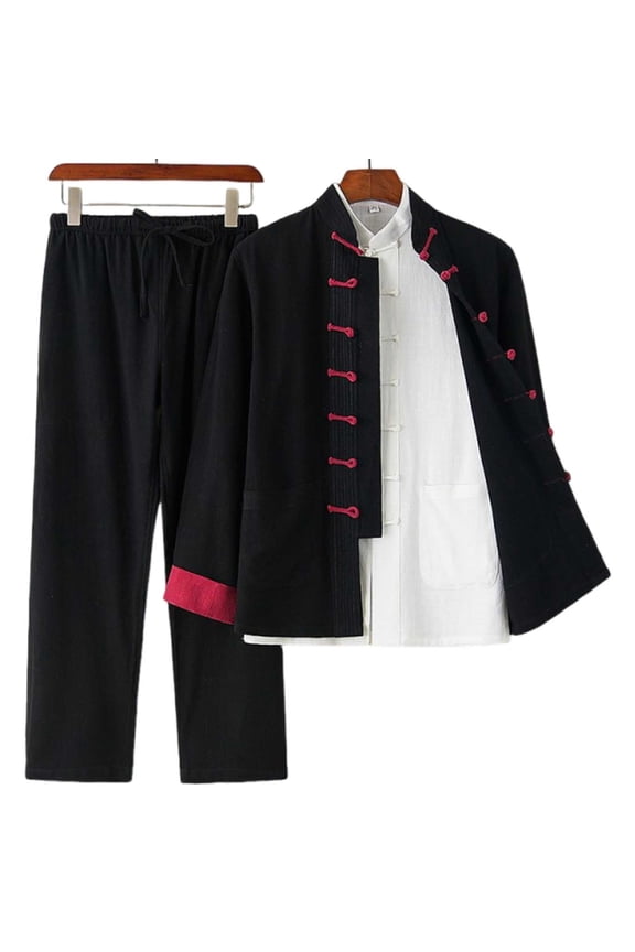 Chinese Traditional Clothes Cotton Linen Mens Kung Fu Uniforms Martial Arts Jacket Tang Suit Long Sleeved Coats Shirt,Long Sleeve Shirt Trousers Training Uniform Tracksuit