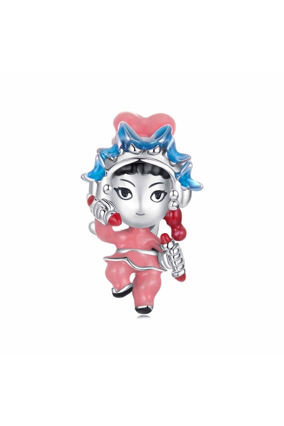 Chinese Traditional Culture Figurine Charm, 925 Sterling Silver Accessory, Compatible with 3mm-4.5mm Bracelet