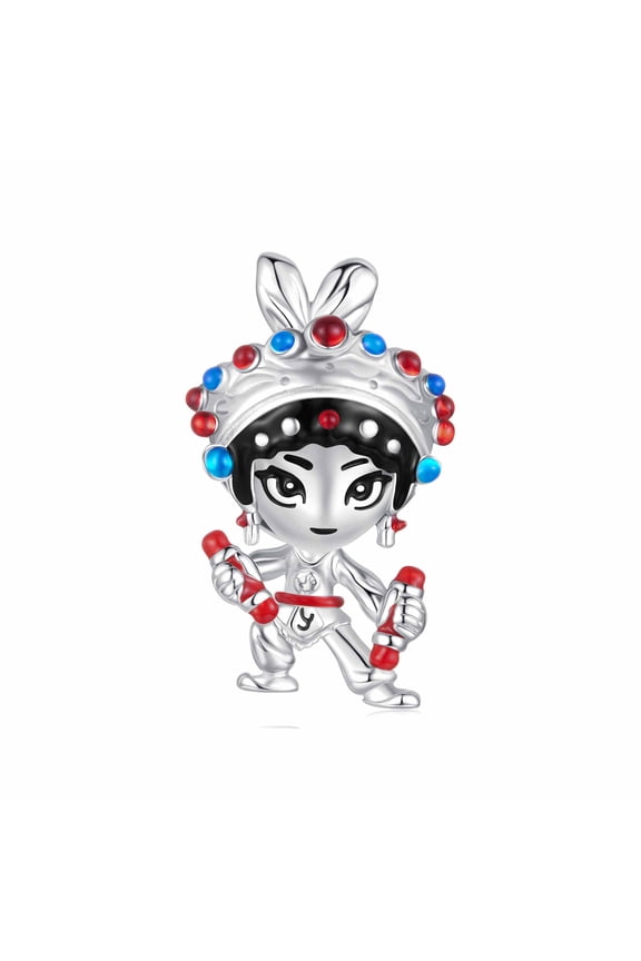 Chinese Traditional Culture Figurine Charm, 925 Sterling Silver Accessory, Compatible with 3mm-4.5mm Bracelet