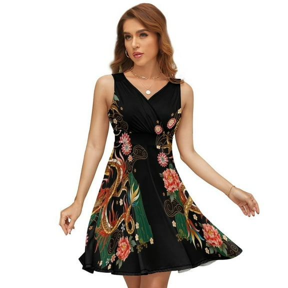 Chinese Traditional Dragons Dress Fashion Beach Long Dresses Female Party Printed Sundress