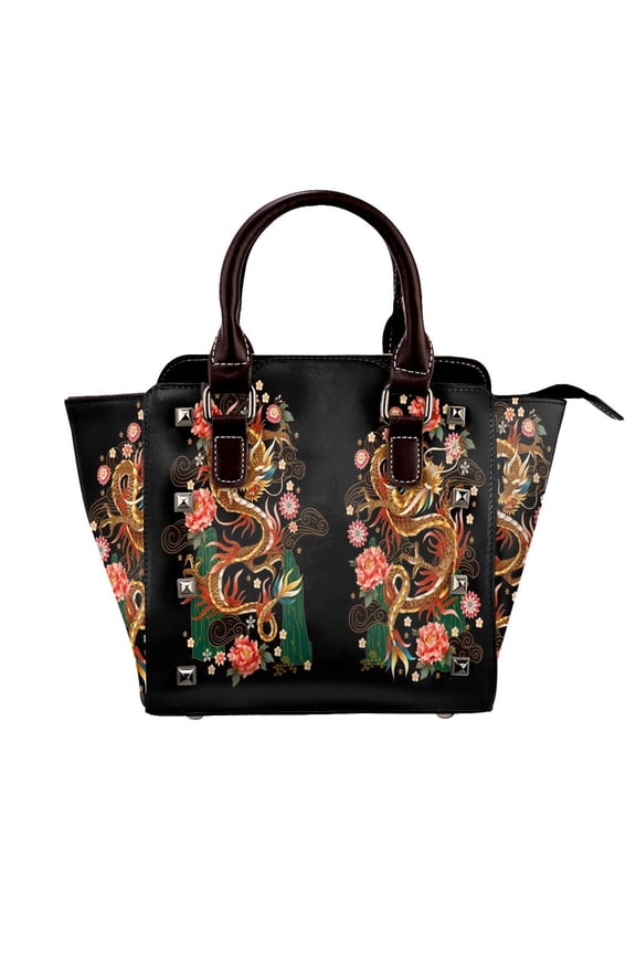 Chinese Traditional Dragons Rivet Fashion One-Shoulder Women's Handbag Tote Bag