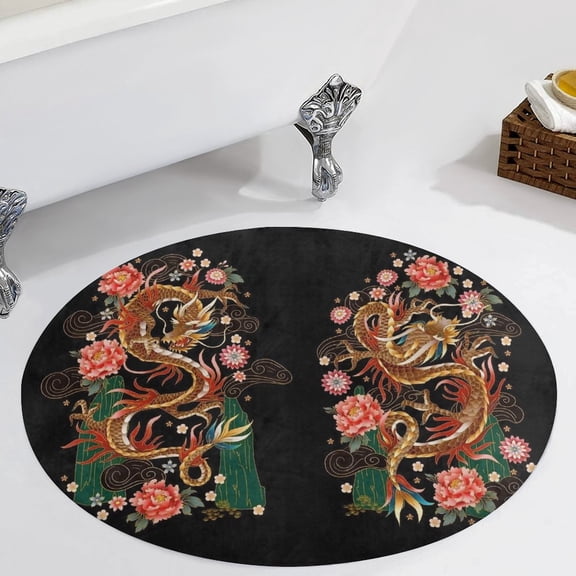Chinese Traditional Dragons Round Carpet Circle Rug Outdoor Patio Area Rug Washable Large Area Rugs Hallway Room Decor Fitness Mats