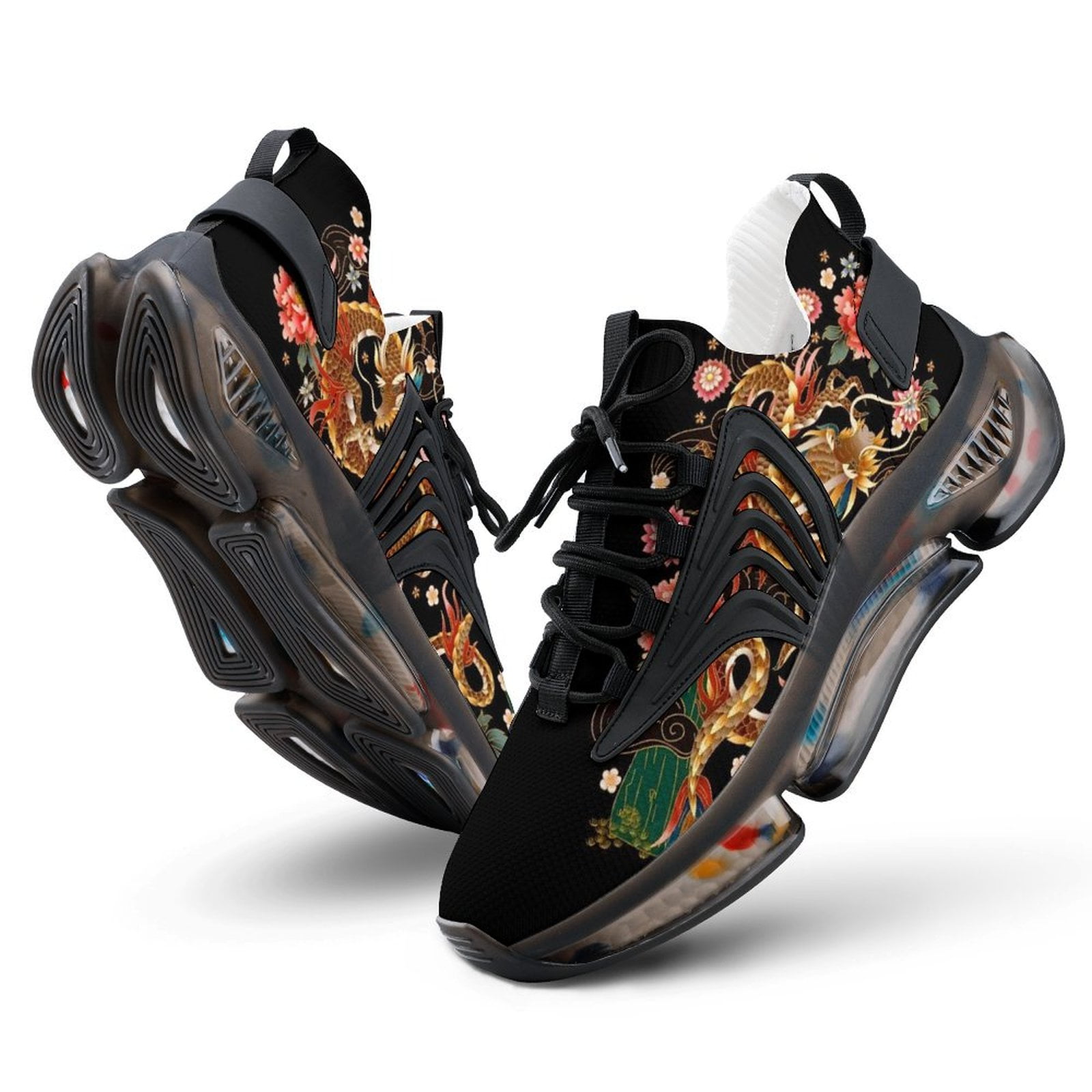 Chinese Wave Dragon Pattern Print Black Sneaker Shoes For Men Women main image 0