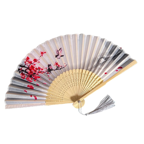 Chinese Traditional Handmade Folding Fan - 5 Elegant Designs, Wooden+Fabric, Lightweight (30g), Portable for Dance/Photography/Gift