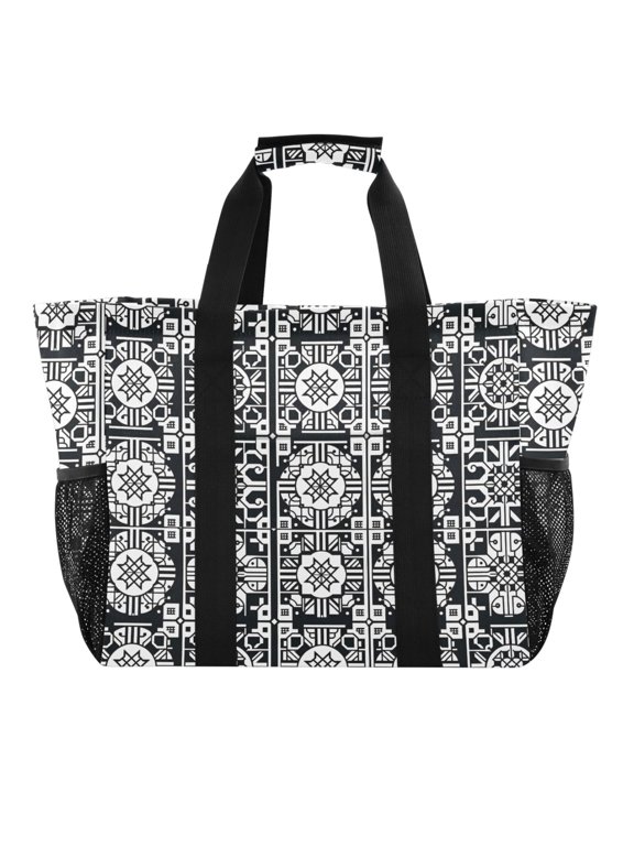 Chinese Traditional Motifs Reusable Grocery Bags with Handle Side Pocket Waterproof Shopping Portable Tote