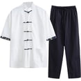 thumbnail image 1 of Chinese Traditional Tang Suit, Cotton Linen Kung Fu Shirt Martial Arts Suit Short Sleeve Shirt Pants, Plus Size Loose Shaolin Tai Chi Clothing Wing Chun Uniform, 1 of 5