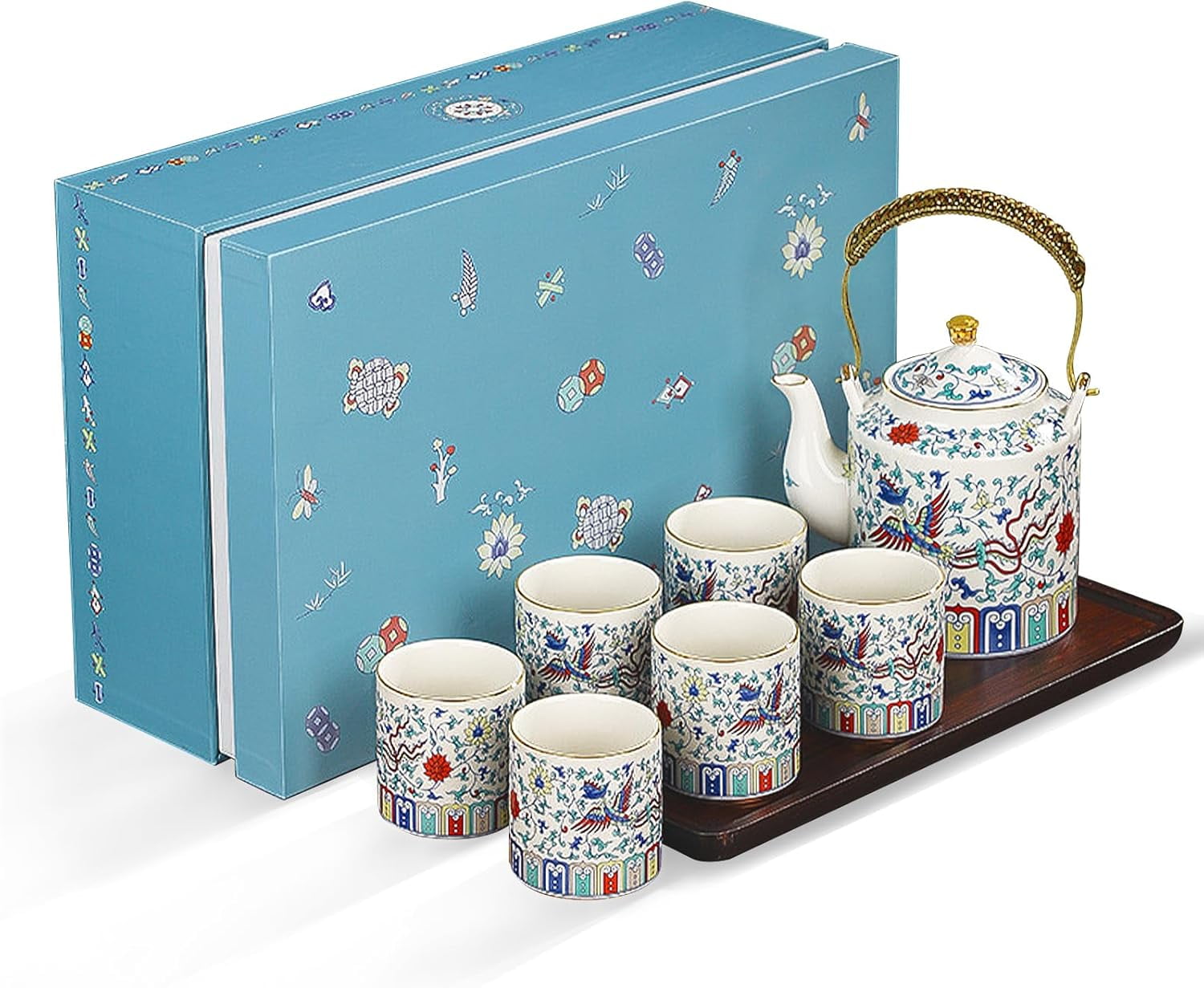 Chinese Traditional Tea Set for 6, Ceramic Teapot with 6 Tea Cups ...