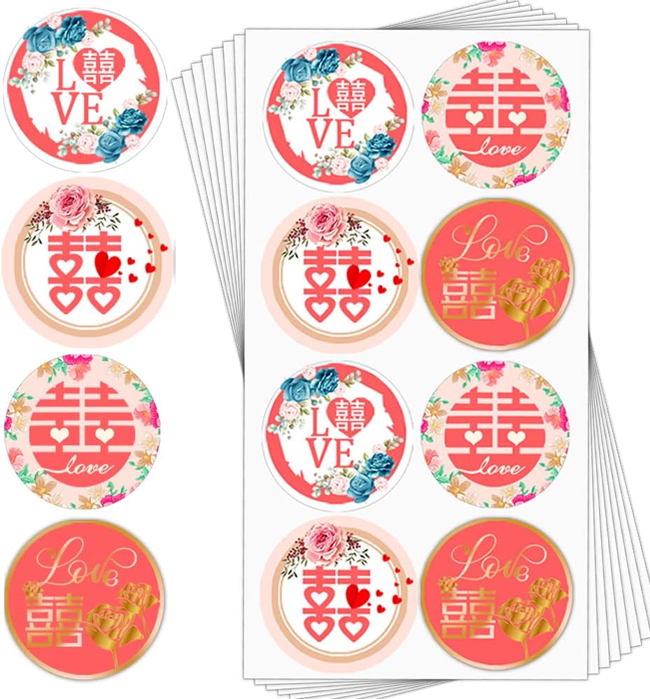 Chinese Traditional Wedding Stickers Decorations,2inch Wedding Labels for  Stairs, Doors, Windows 250Pcs 