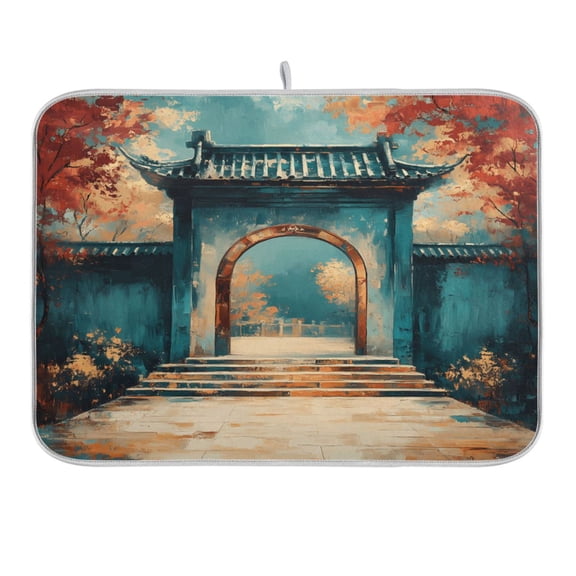 Chinese Traditional Yard Door Dish Drying Mat 16x18 Absorbent Microfiber Draining Rack Pad for Kitchen Counter Sink