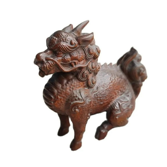 Chinese Unicorn Fabulous Zen Kylin Dragon Statue Figurines Boxwood Carving Gift decorative sculpture home decor