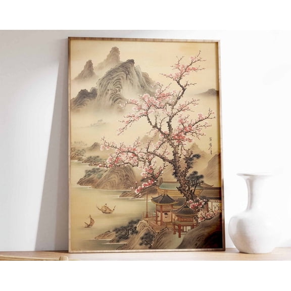 Chinese Vintage Art Print, Chinese Art, Vintage Art, Oriental Art, Chinese Print, Asian Decor, Landscape Art, Floral Art, Gift Idea Wall Art, Modern Wall Decor, 8x12 UNFRAMED