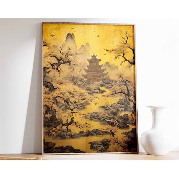Chinese Vintage Art Print, Chinese Art, Vintage Art, Oriental Art, Chinese Print, Asian Decor, Landscape Art, Floral Art, Gift Idea Wall Art, Modern Wall Decor, 8x12 UNFRAMED