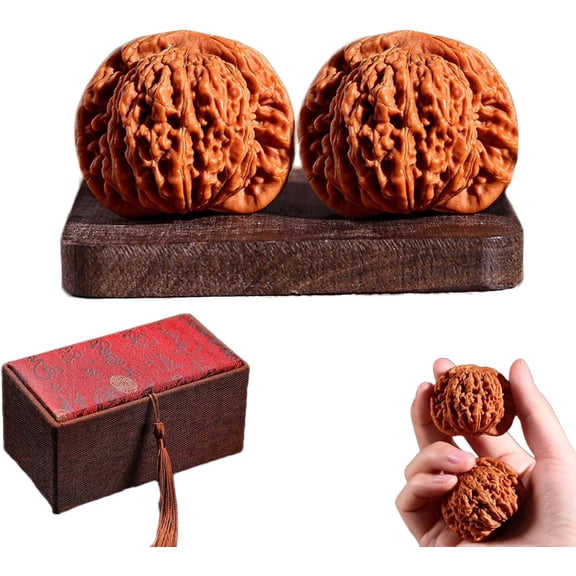 Chinese Walnuts Fidget – 2Pcs Chinese Exercise Walnuts with Gift Box & Brush, Traditional Stress Relief Hand Fidget for Relaxation & Focus,Valentine's Day Gifts (Lion Head, 41-42mm)Q
