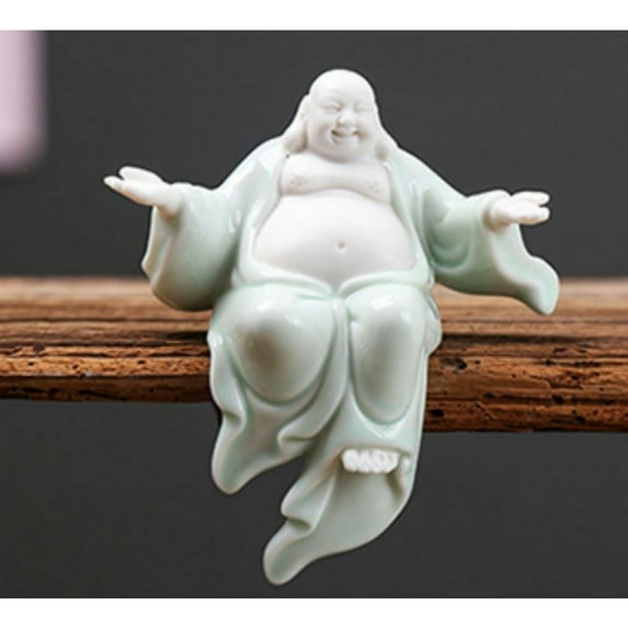 Chinese White Porcelain Ceramics Potbelly Maitreya Buddha Figurine Statue 3.9"