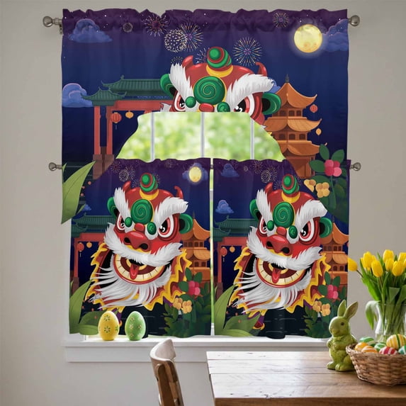 Chinese Wind Swag Curtains Valance & Tier Set, New Year Painting Lion ...