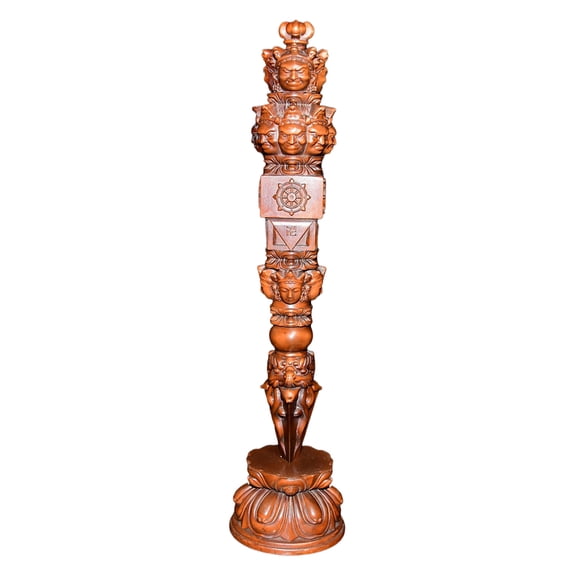 Chinese Wood Stand Carved Figurine Ruyi Decorative Piece Fortune Longevity Auspiciousness Harmony Prosperity Serenity Grace Joy