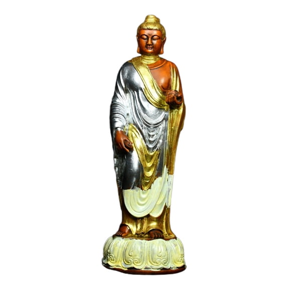 Chinese Wooden Carving Painted Buddha Sculpture Shakyamuni Standing Enlightenment Compassion Serenity Wisdom Purity Divinity