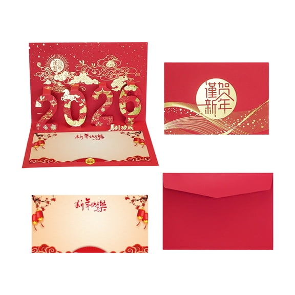 Chinese Years Cards 2026 Three-dimensional Year Of Horse Greeting Cards Decorations Handmade Lunar Year Card With Envelop Spring Festival Gifts For Family