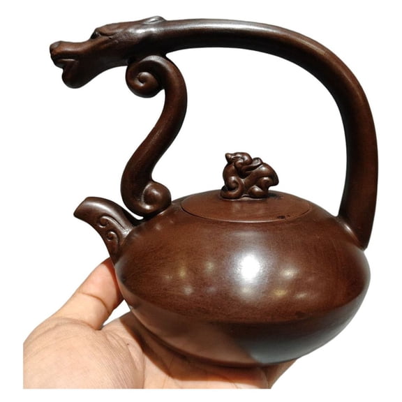 Chinese Yixing Zisha Clay Teapot Ornament Exquisite Carved Sculpted Relief Dragon Loong Beast Spherical Raised Domed Ornate Art