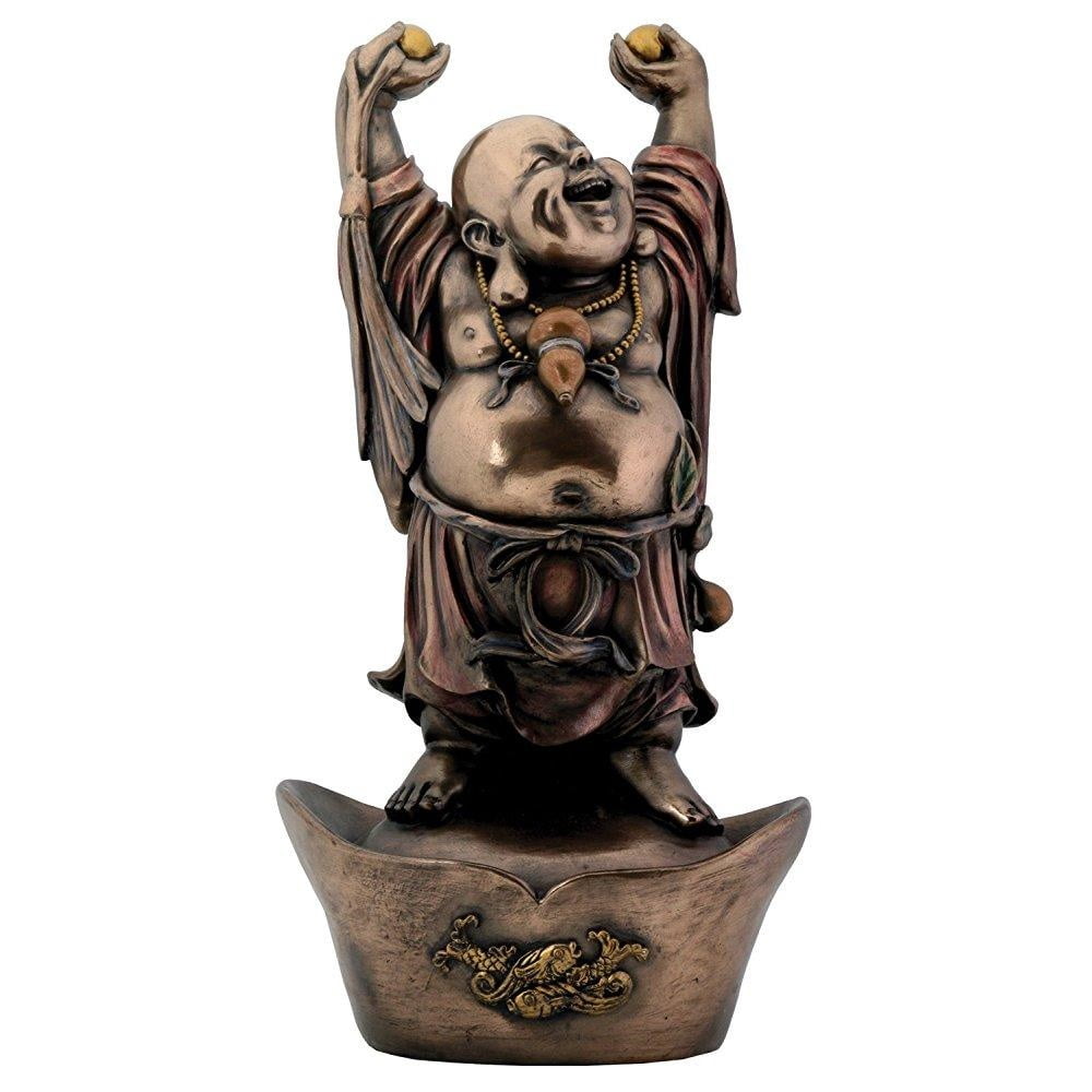 Chinese Zen Monk Happy Buddha Standing On Golden Nugget Chinese Zen Monk Happy Buddha Standing On Golden Nugget